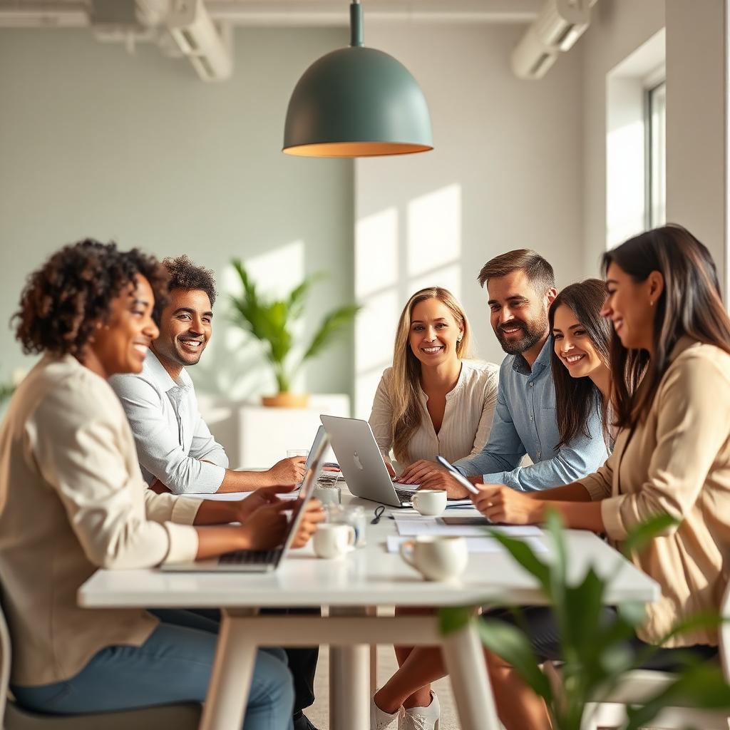 A confident, diverse founding team in a softly lit studio